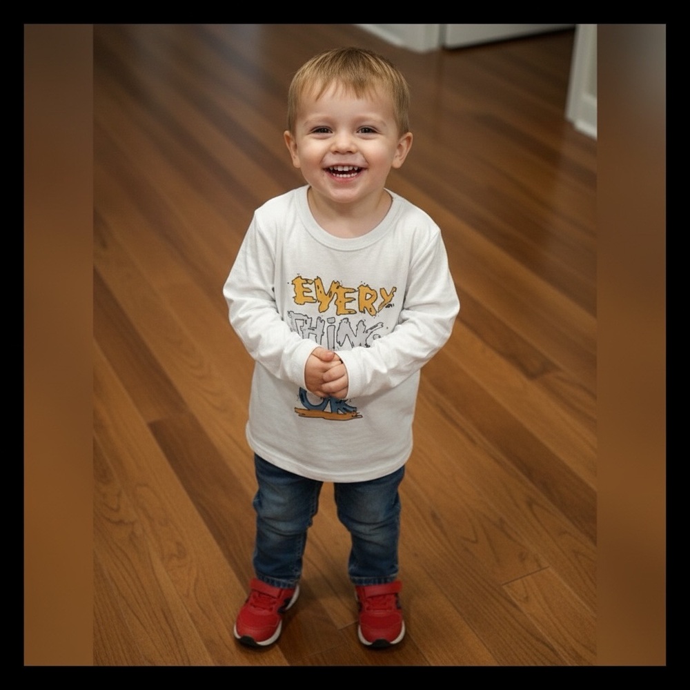 Kids Long Sleeve Tee with Uplifting Graphic - White